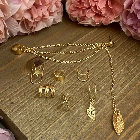 7 Pcs Ear Cuff Set Dangle Feather Star Earring - Picture 8 of 16